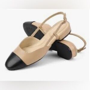 A New Day Women's Maxine Black & Tan Buckle Slingback Cap-toe Flats 8 NWT $30